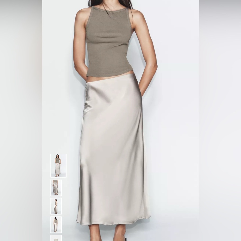 Zara Satin Cream Bias Maxi Skirt